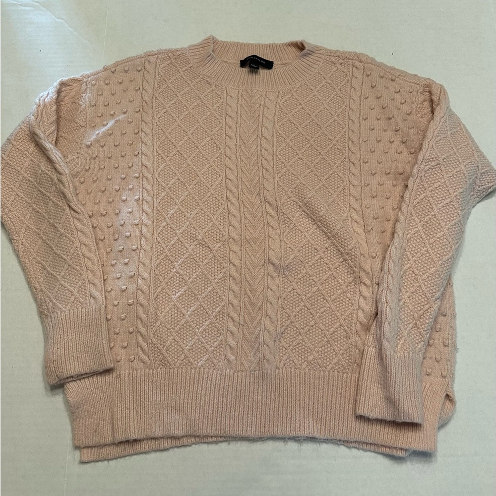 Ann Taylor Blush Bobble Cable Knit Crew Neck Long Sleeve Sweater